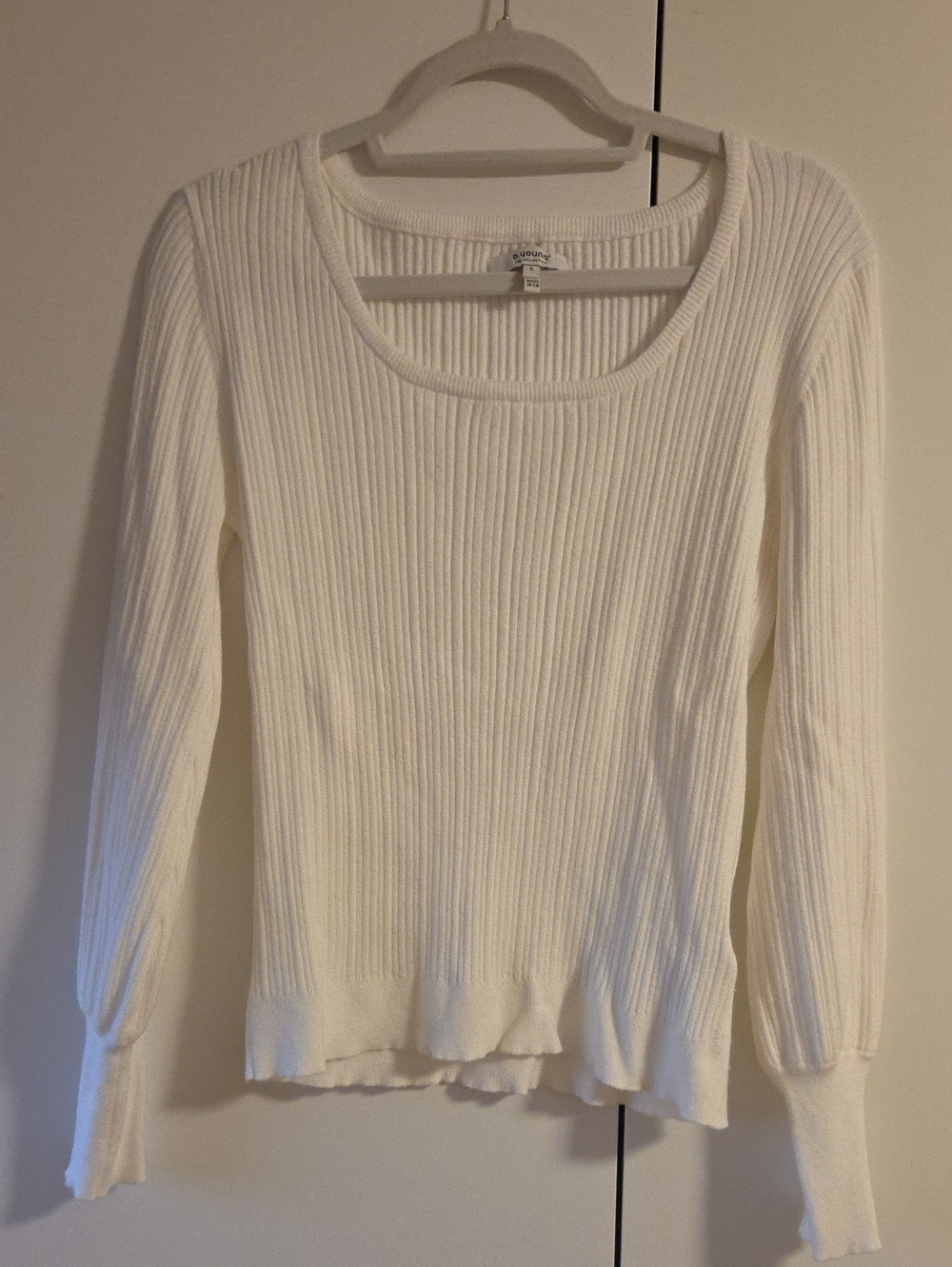 b young Off-White Ribbed Scoop Neck Long Sleeve Sweater